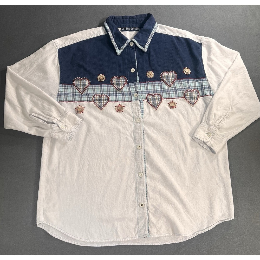 Cotton Express VTG Size 20 Grandma/Cottage Core Heart Embroidery Button Up
